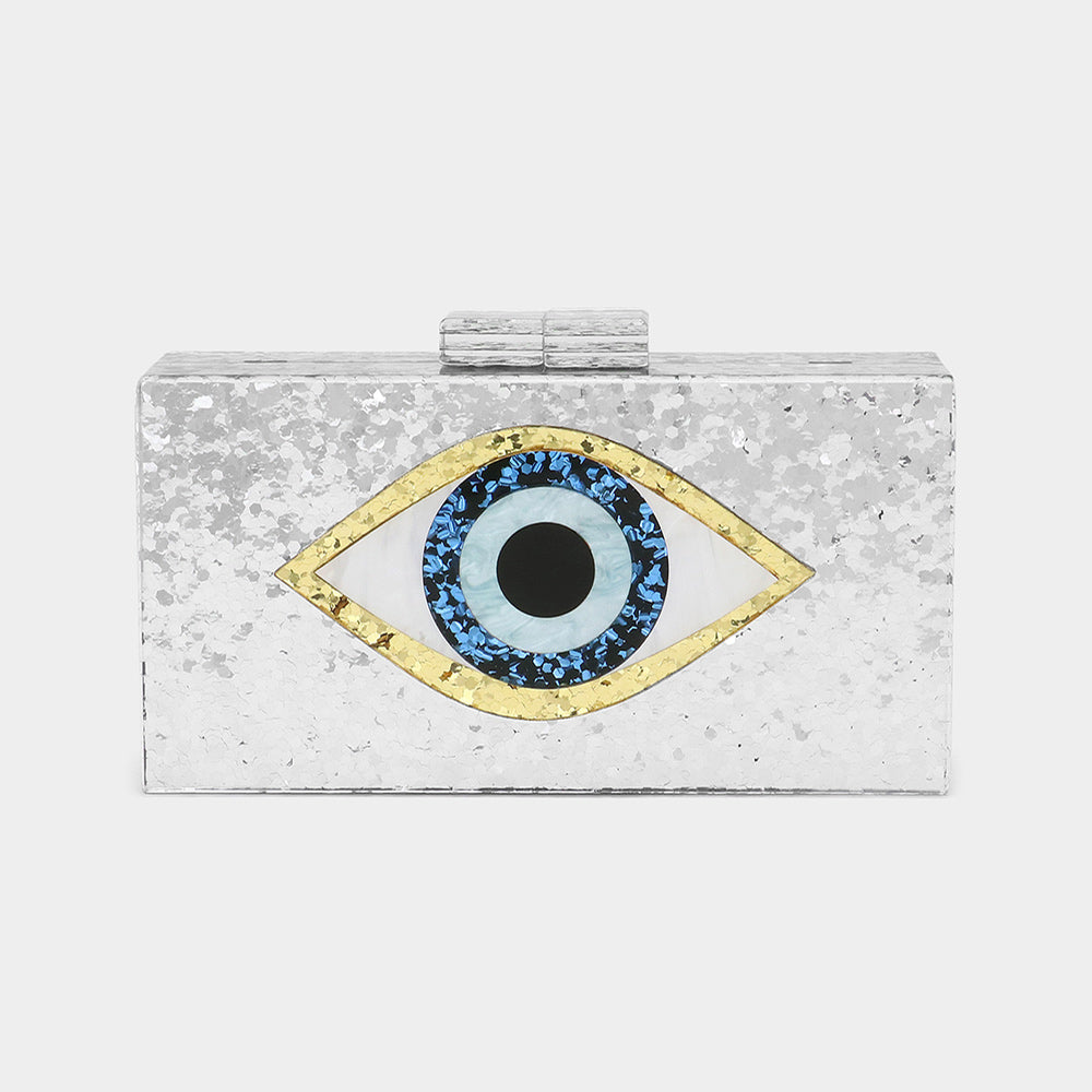 Madeline Love Silver Glittered Evil Eye Clutch Crossbody Bag - Bags & Wallets
