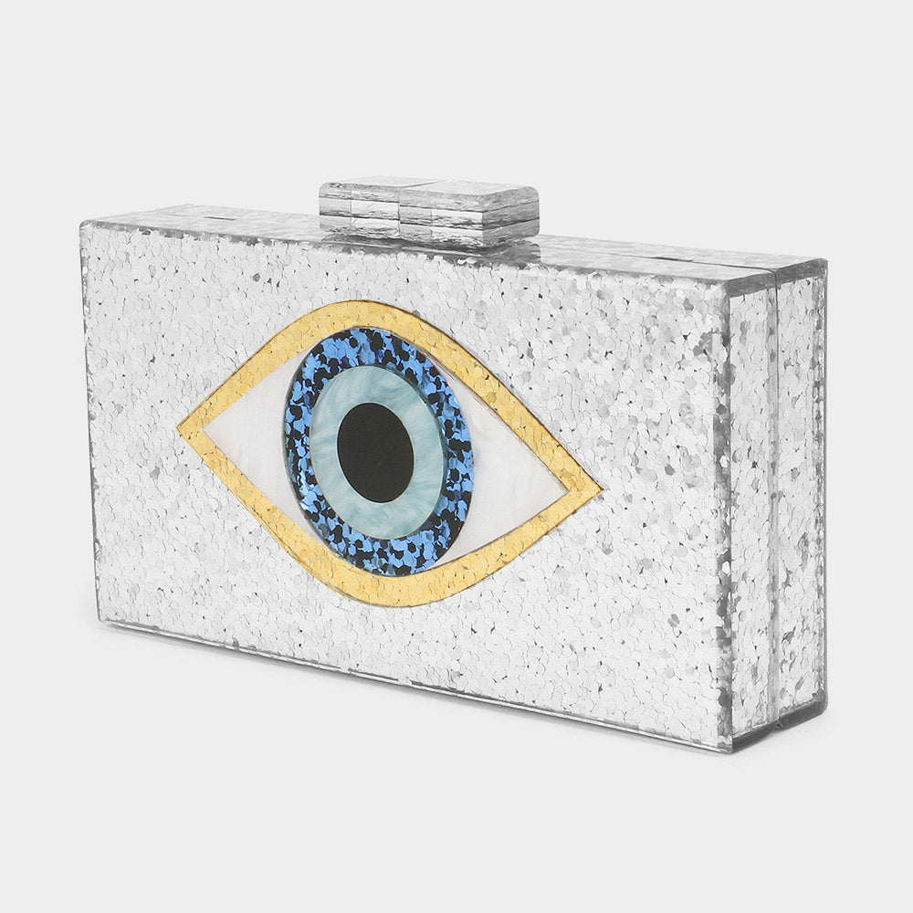 Madeline Love Silver Glittered Evil Eye Clutch Crossbody Bag - Bags & Wallets - desc