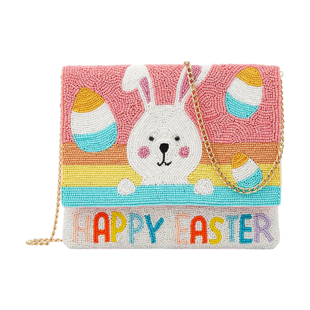 Madeline Love Multi HAPPY EASTER Message Seed Beaded Easter Bunny Clutch / Crossbody Bag - Bags & Wallets - extra