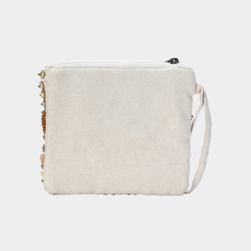 Madeline Love Gold Ethnic Wood Metal Beaded Front Pouch Bag with Wristlet - Bags & Wallets - desc