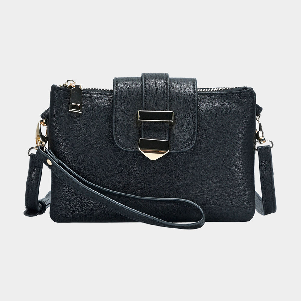 Madeline Love Black Belt Buckle Pointed Wristlet Clutch / Crossbody Bag - Bags & Wallets