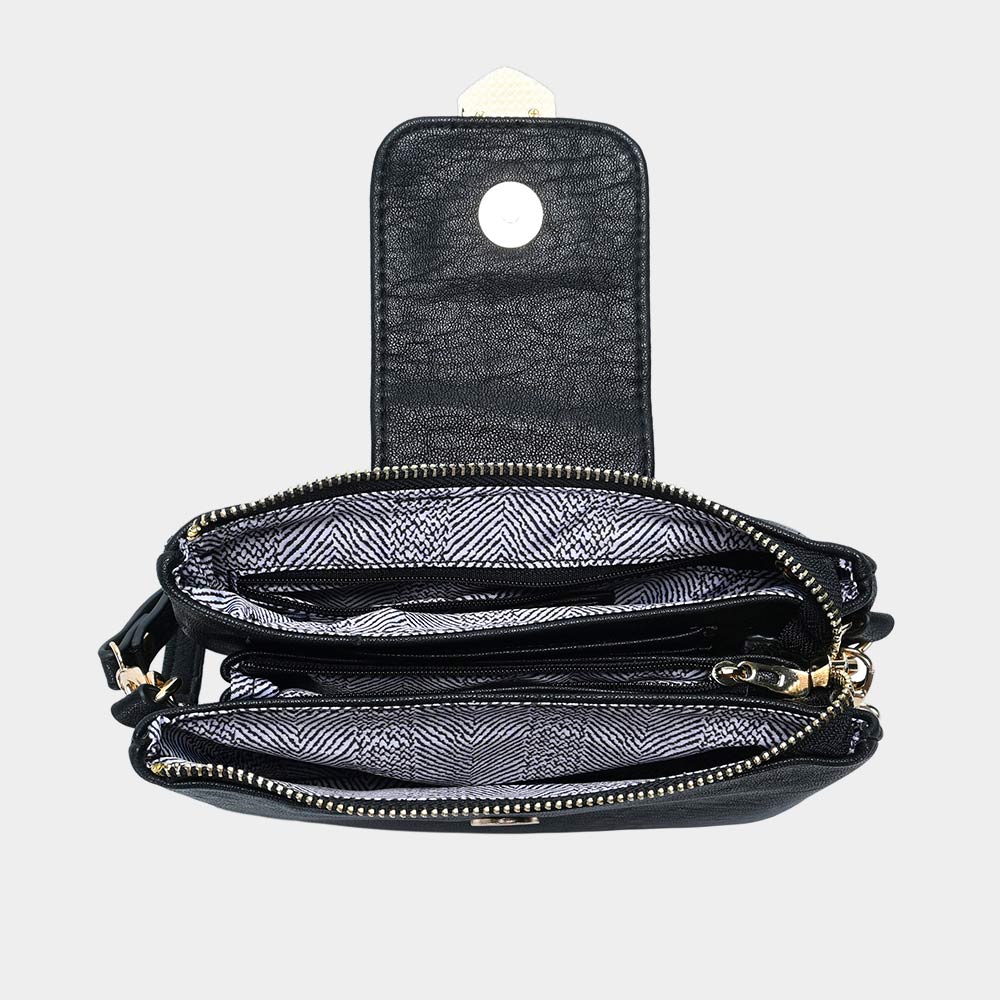 Madeline Love Black Belt Buckle Pointed Wristlet Clutch / Crossbody Bag - Bags & Wallets - desc