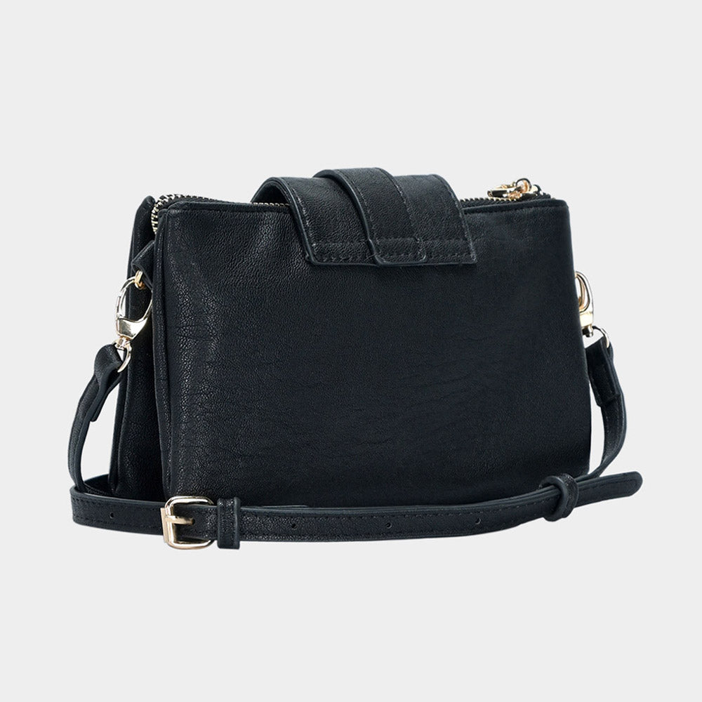 Madeline Love Black Belt Buckle Pointed Wristlet Clutch / Crossbody Bag - Bags & Wallets - extra