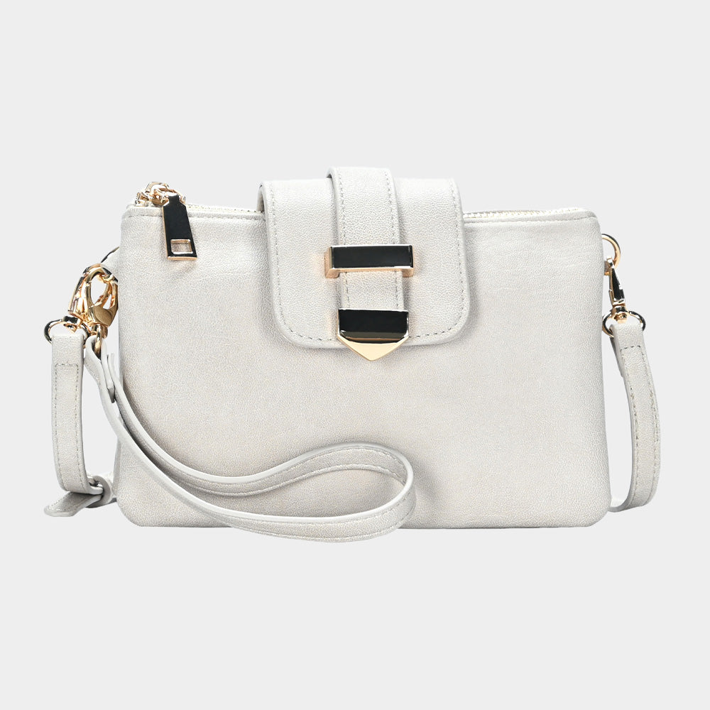 Madeline Love Ivory Belt Buckle Pointed Wristlet Clutch / Crossbody Bag - Bags & Wallets