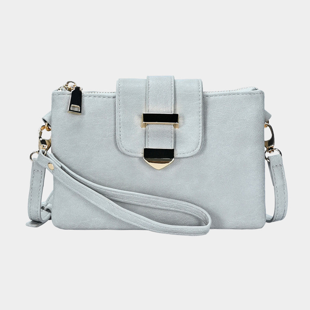 Madeline Love Gray Belt Buckle Pointed Wristlet Clutch / Crossbody Bag - Bags & Wallets