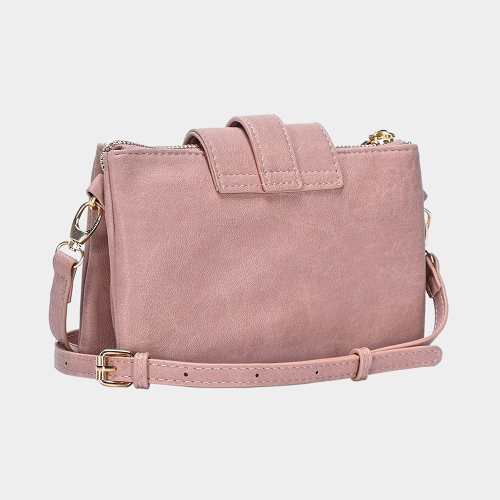 Madeline Love Pink Belt Buckle Pointed Wristlet Clutch / Crossbody Bag - Bags & Wallets - extra