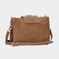 Madeline Love Tan Belt Buckle Pointed Wristlet Clutch / Crossbody Bag - Bags & Wallets - extra