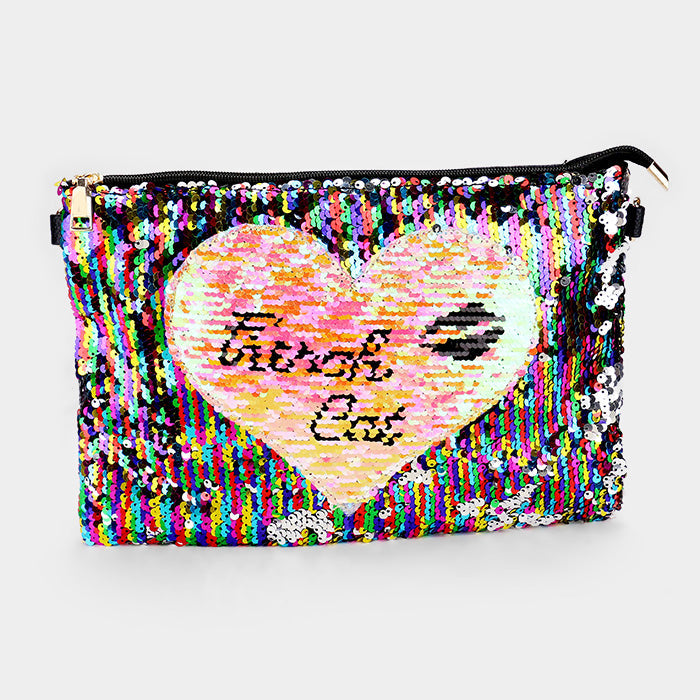 Madeline Love Multi, Pink Sequin Heart Crossbody Clutch Bag - Bags & Wallets
