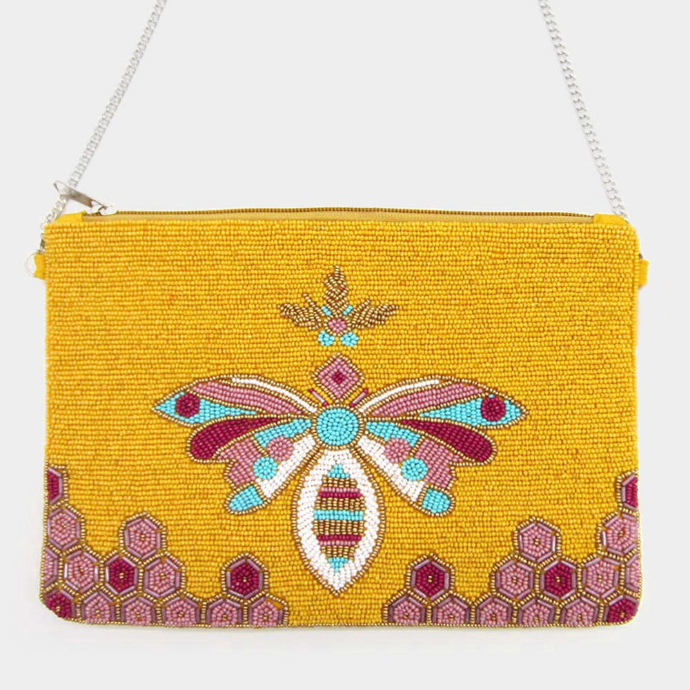 Madeline Love Yellow Seed Bead Butterfly Crossbody / Clutch Bag - Bags & Wallets