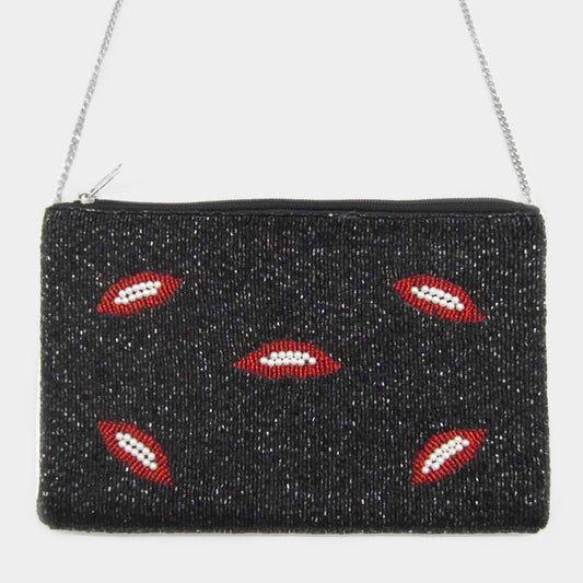 Madeline Love Black Lip Detail Crossbody / Clutch Bag - Bags & Wallets