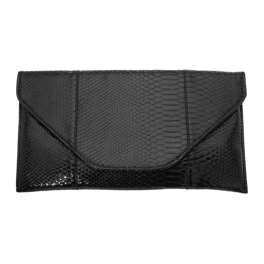 Madeline Love Black Snake Skin Patterned Envelope Clutch / Shoulder Bag - Bags & Wallets - desc