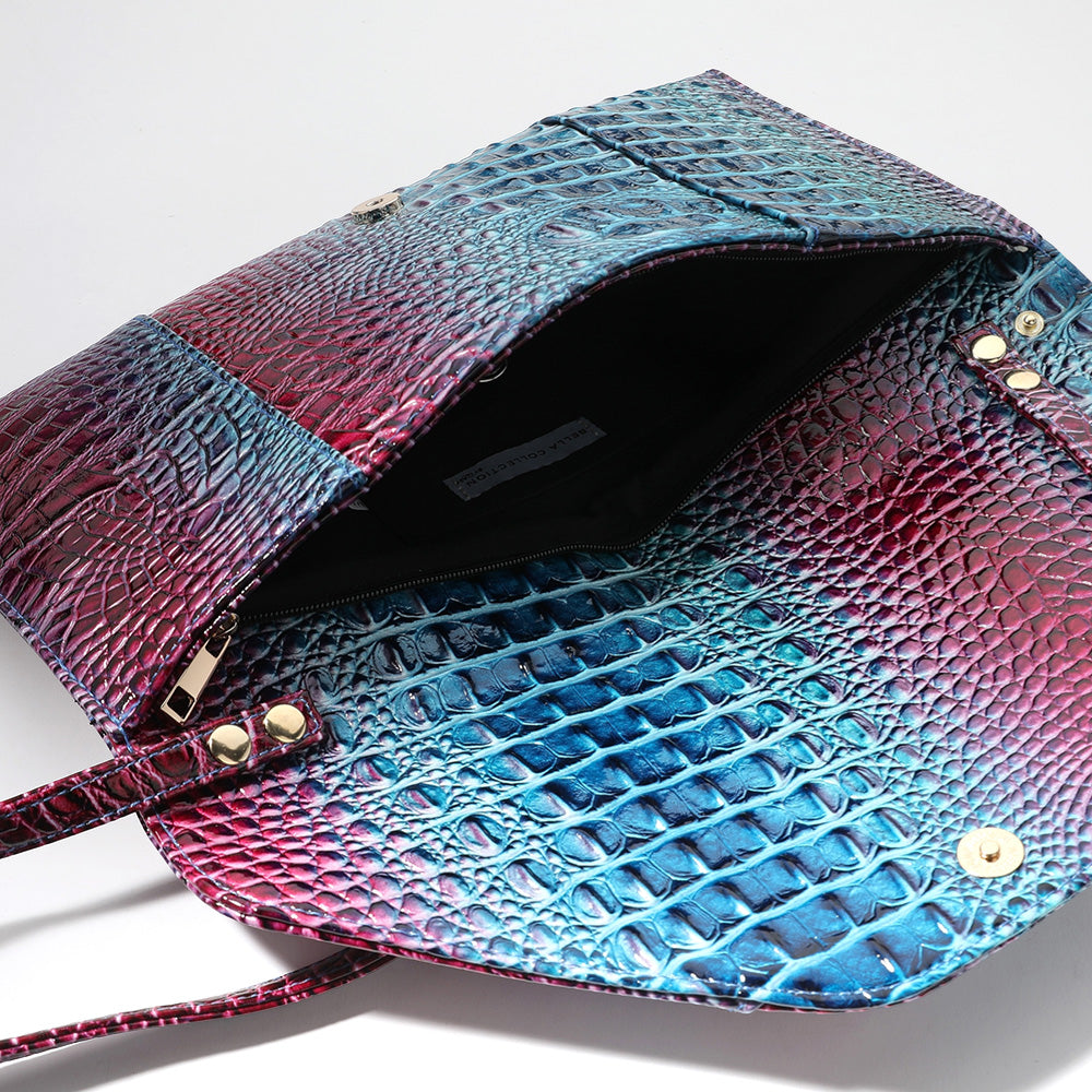Madeline Love Gold, Light Snake Skin Patterned Envelope Clutch / Shoulder Bag - Bags & Wallets - extra