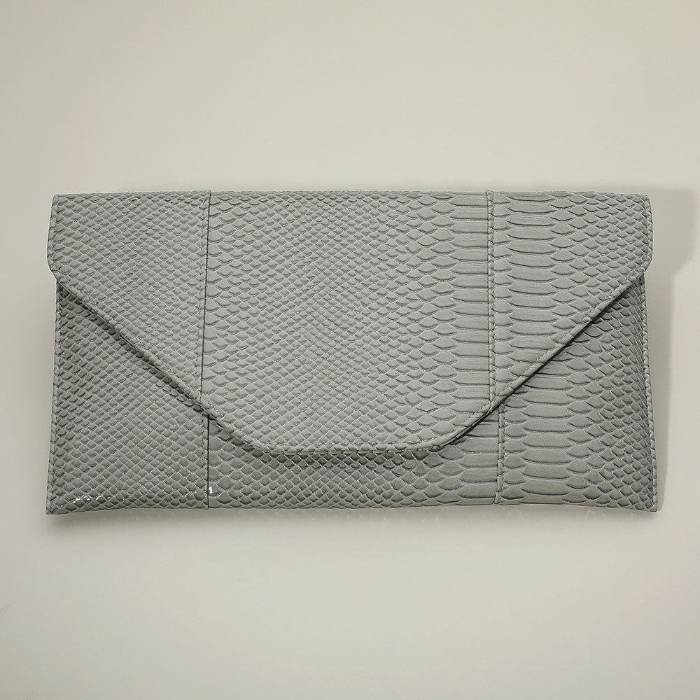 Madeline Love Gray Snake Skin Patterned Envelope Clutch / Shoulder Bag - Bags & Wallets