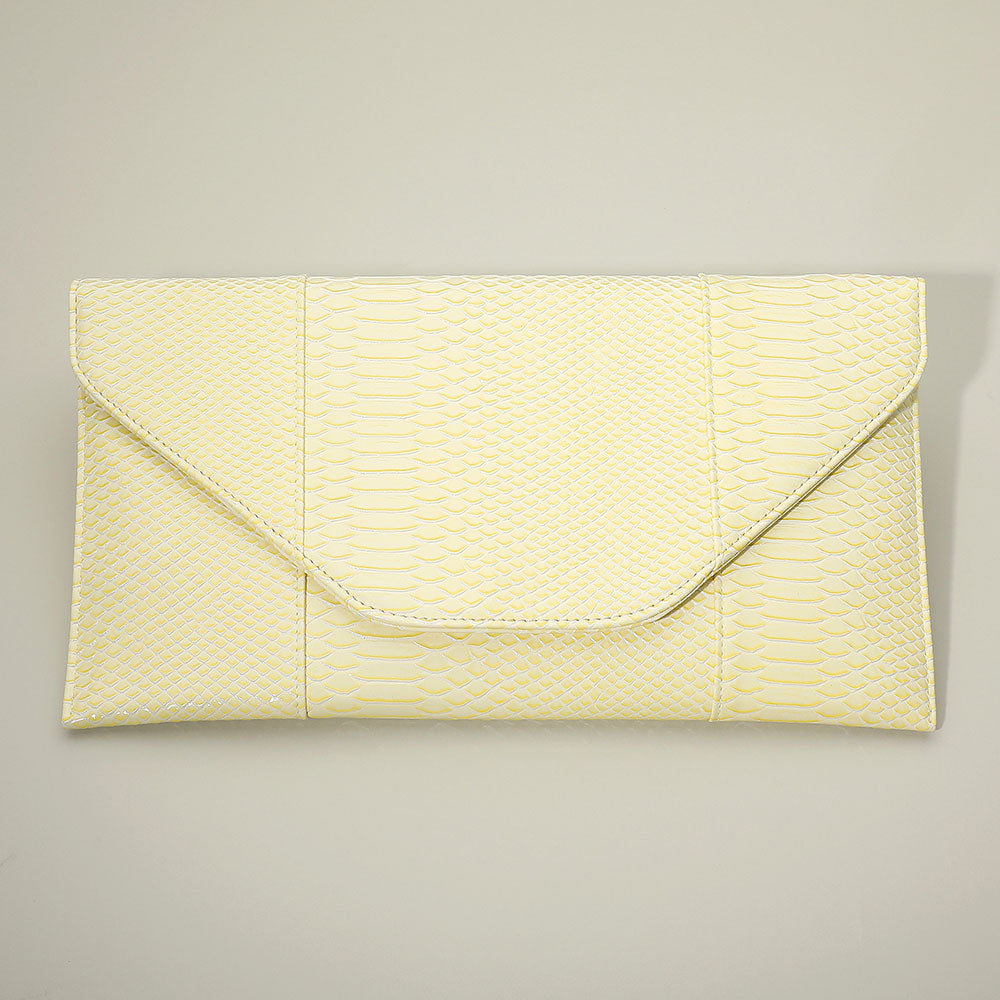 Madeline Love Ivory Snake Skin Patterned Envelope Clutch / Shoulder Bag - Bags & Wallets