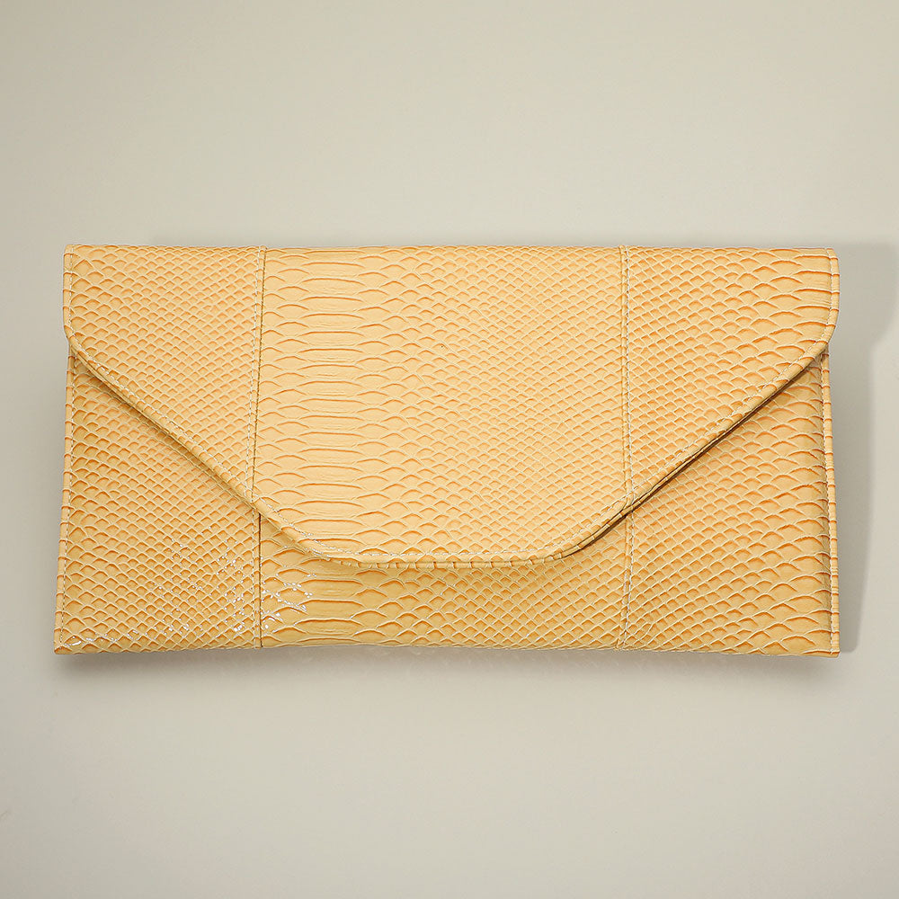 Madeline Love Yellow Snake Skin Patterned Envelope Clutch / Shoulder Bag - Bags & Wallets