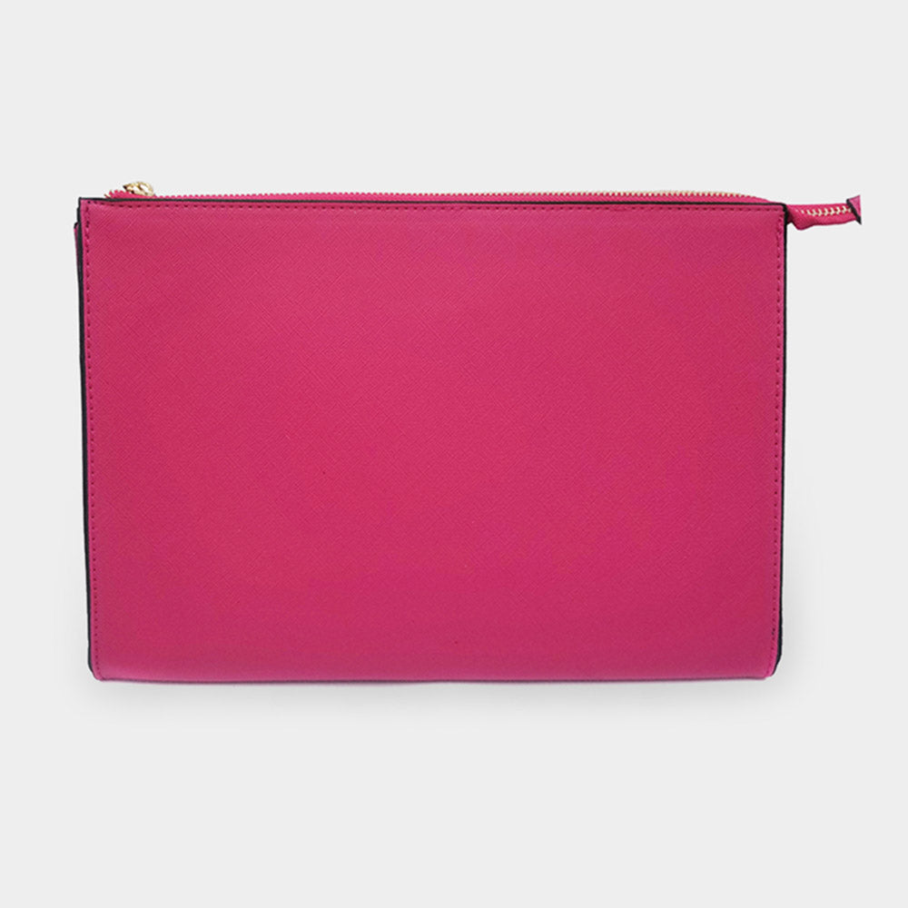 Madeline Love Fuchsia Solid Faux Leather Clutch Bag - Bags & Wallets