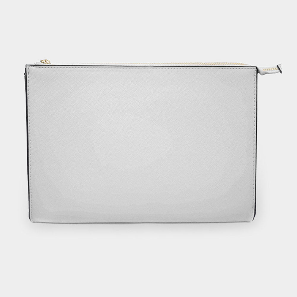 Madeline Love Silver Solid Faux Leather Clutch Bag - Bags & Wallets
