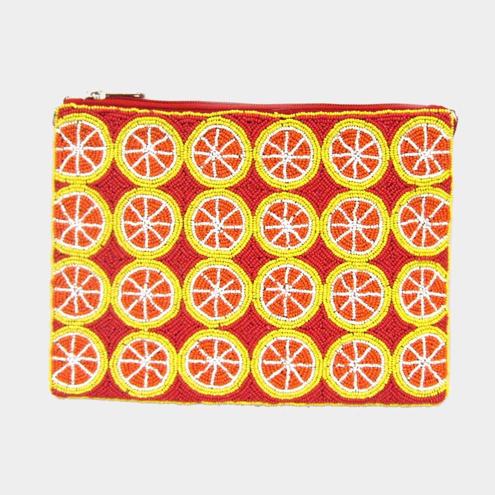 Madeline Love Coral Seed Beaded Orange Clutch / Crossbody Bag - Bags & Wallets
