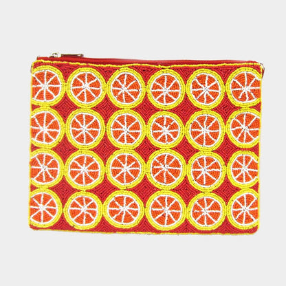 Madeline Love Coral Seed Beaded Orange Clutch / Crossbody Bag - Bags & Wallets