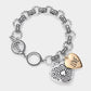 Antique Metal Heart Charm Toggle Bracelet - Two Tone - Bracelets