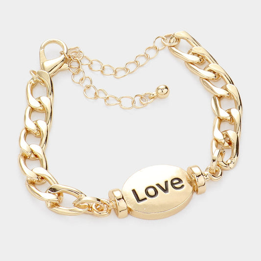 LOVE Metal Oval Message Charm Bracelet