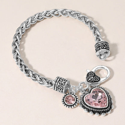 Madeline Love Antique Silver, Pink Heart Stone Charm Bracelet - Bracelets