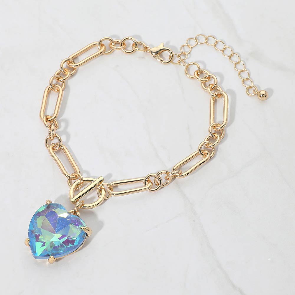 Madeline Love AB, Blue Chunky Heart Stone Cluster Toggle Charm Bracelet - Bracelets