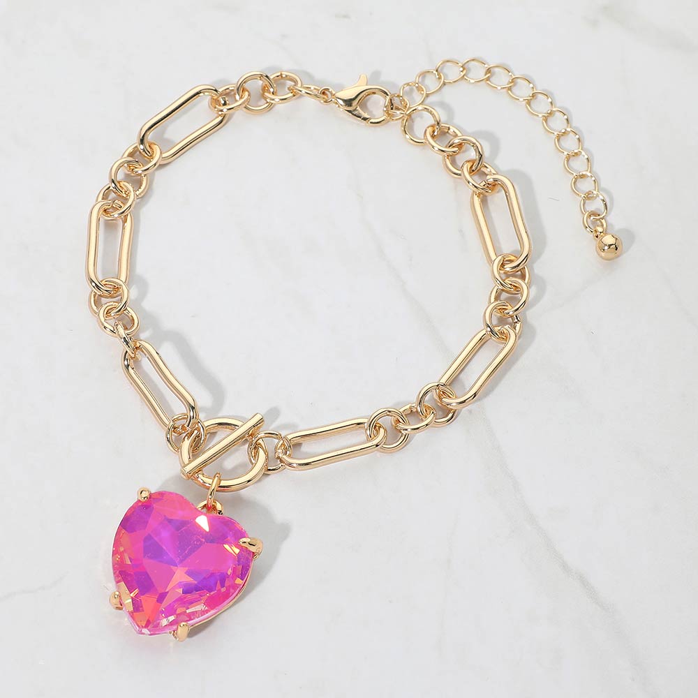 Madeline Love Plum Chunky Heart Stone Cluster Toggle Charm Bracelet - Bracelets
