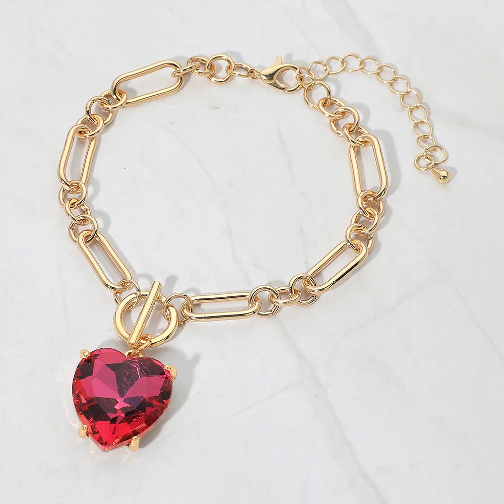 Madeline Love AB, Rose Chunky Heart Stone Cluster Toggle Charm Bracelet - Bracelets