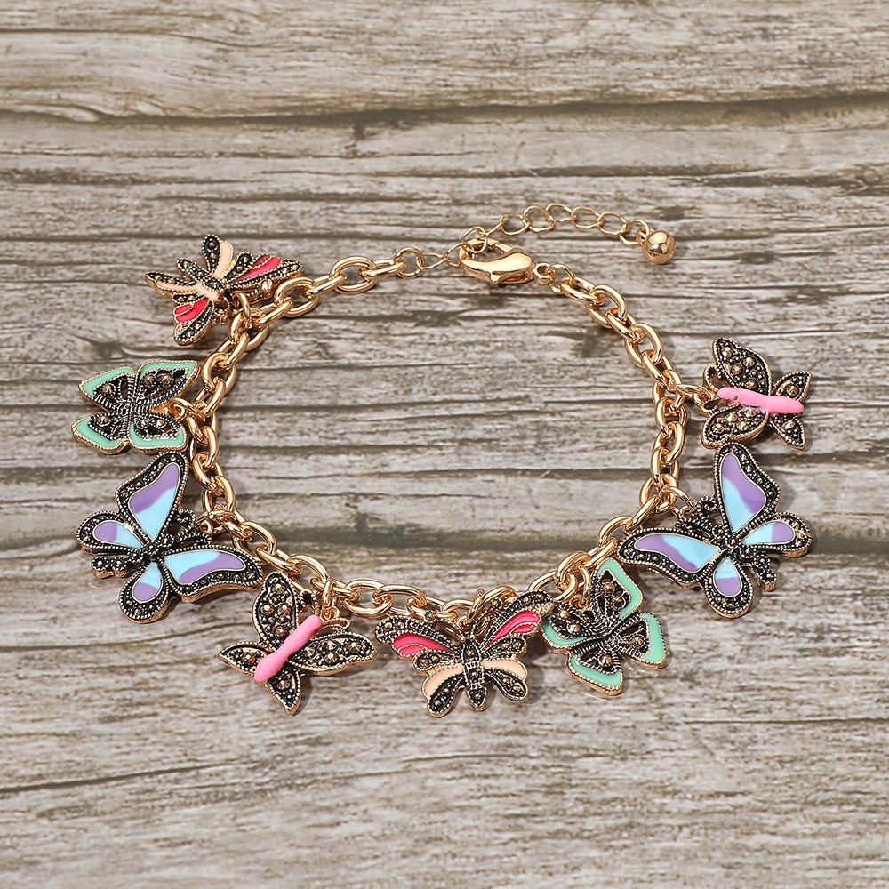 Madeline Love Antique Gold, Multi Multi Butterfly Charm Station Bracelet - Bracelets