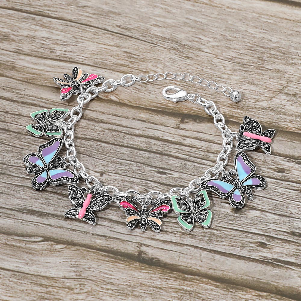 Madeline Love Antique Silver, Multi Multi Butterfly Charm Station Bracelet - Bracelets