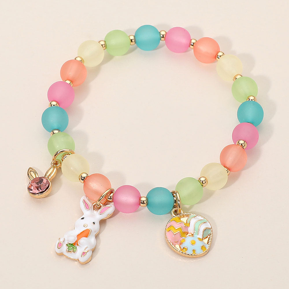 Madeline Love Gold, Multi Easter Bunny Egg Basket Charm Beaded Stretch Bracelet - Bracelets