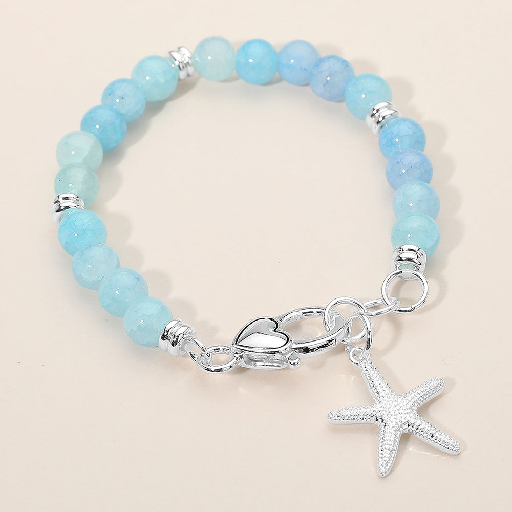 Madeline Love Blue, Silver Starfish Charm Beaded Stretch Bracelet - Bracelets