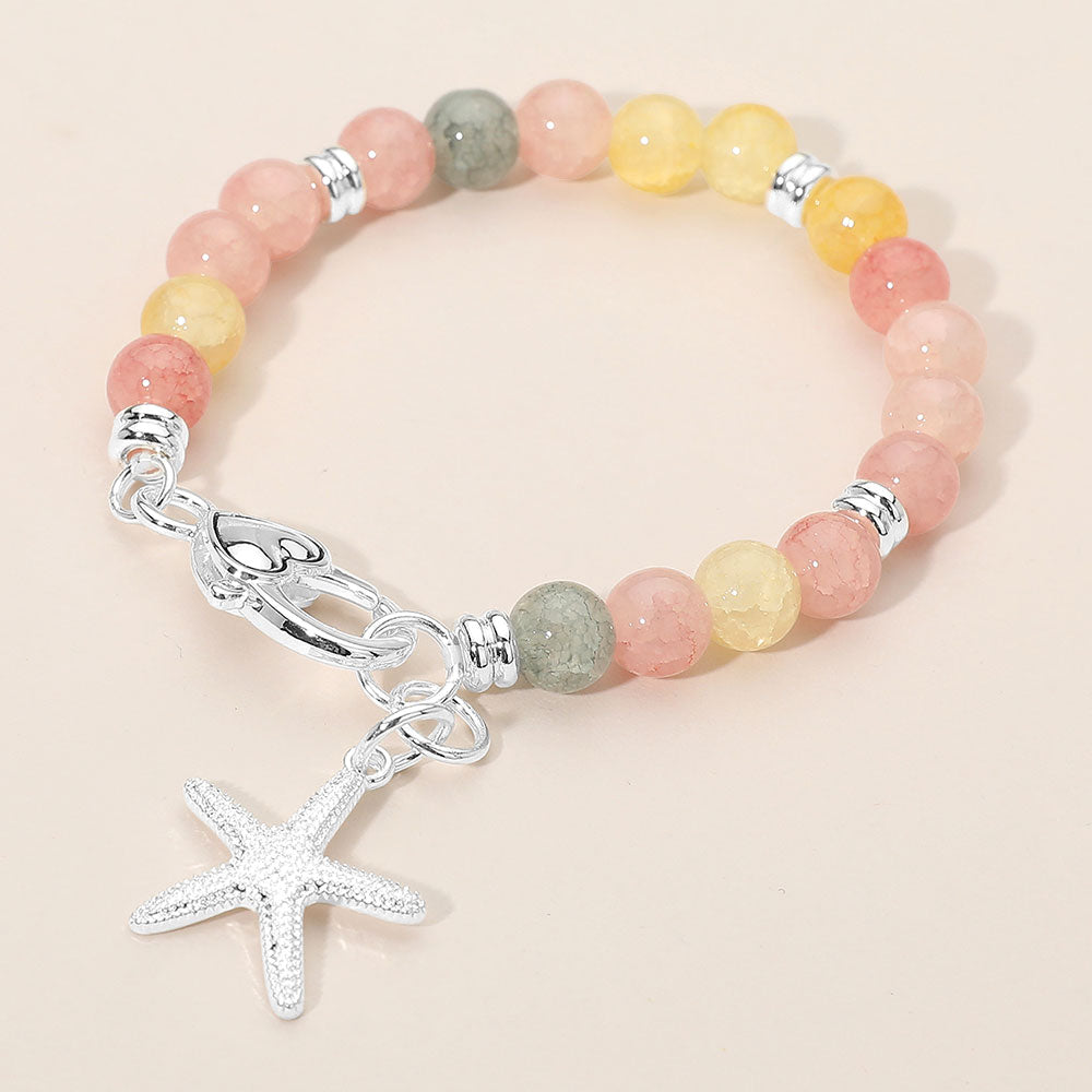 Madeline Love Pink, Silver Starfish Charm Beaded Stretch Bracelet - Bracelets