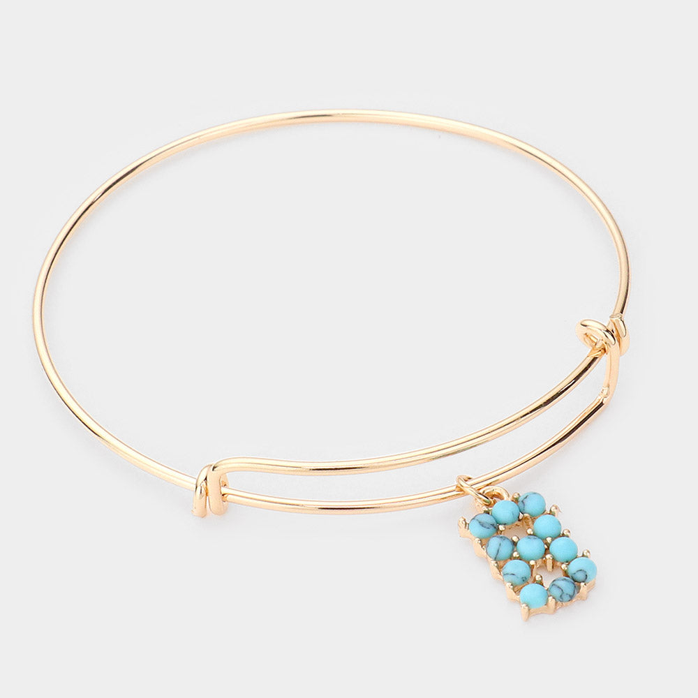 Madeline Love Gold -B- Turquoise Embellished Initial Monogram Charm Bracelet - Bracelets