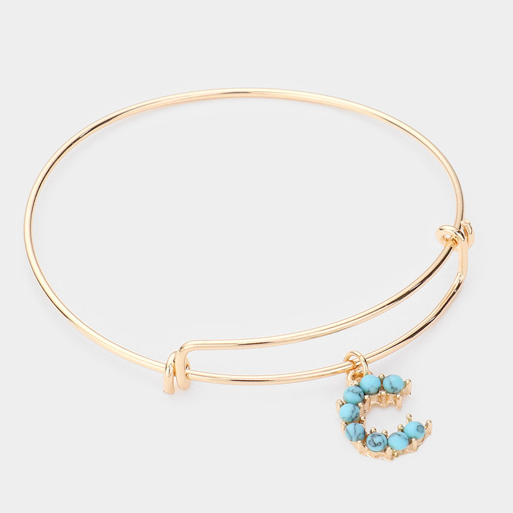 Madeline Love Gold -C- Turquoise Embellished Initial Monogram Charm Bracelet - Bracelets
