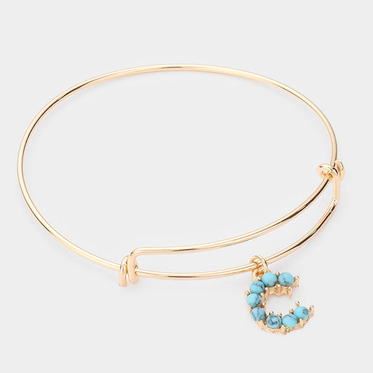Madeline Love Gold -C- Turquoise Embellished Initial Monogram Charm Bracelet - Bracelets