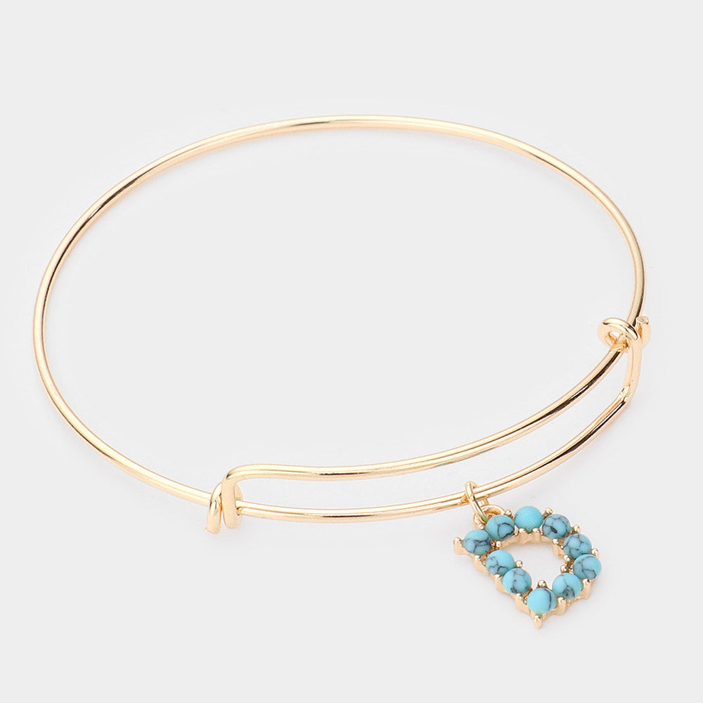 Madeline Love Gold -D- Turquoise Embellished Initial Monogram Charm Bracelet - Bracelets