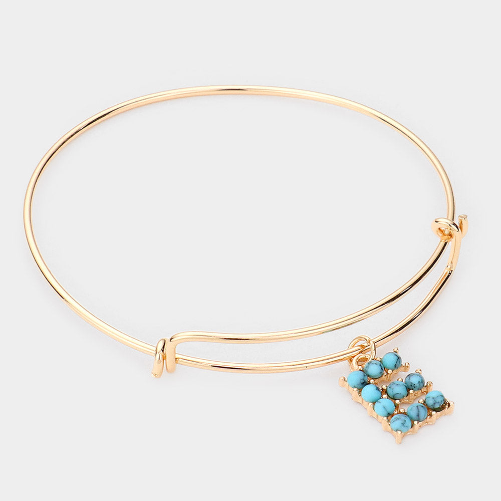 Madeline Love Gold -E- Turquoise Embellished Initial Monogram Charm Bracelet - Bracelets