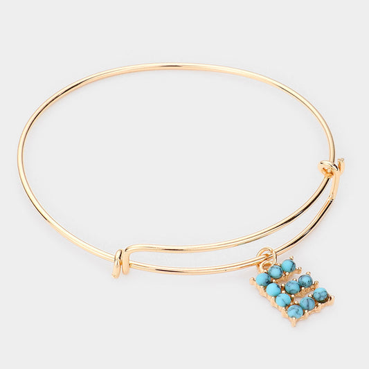 Madeline Love Gold -E- Turquoise Embellished Initial Monogram Charm Bracelet - Bracelets