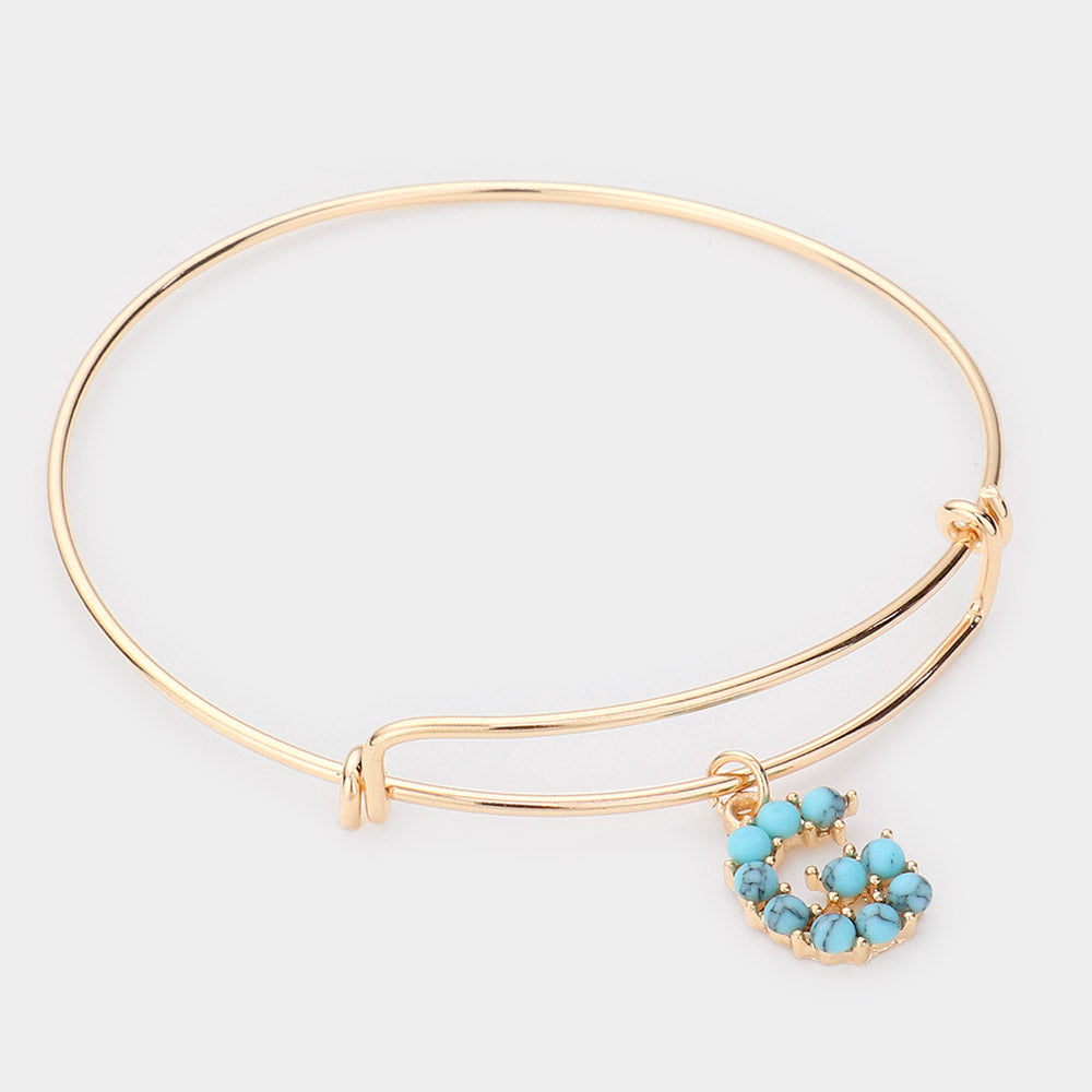 Madeline Love Gold -G- Turquoise Embellished Initial Monogram Charm Bracelet - Bracelets