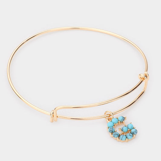 Madeline Love Gold -G- Turquoise Embellished Initial Monogram Charm Bracelet - Bracelets