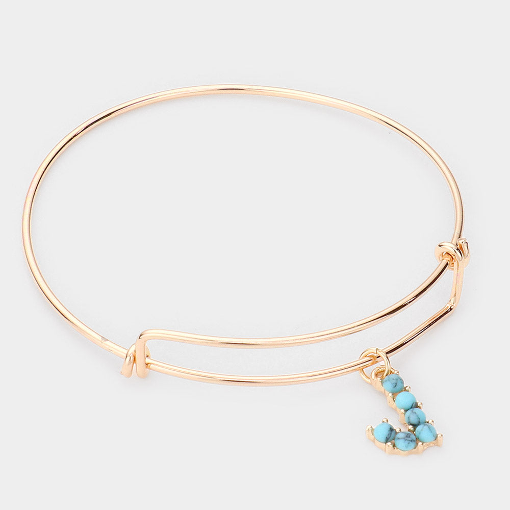 Madeline Love Gold -J- Turquoise Embellished Initial Monogram Charm Bracelet - Bracelets