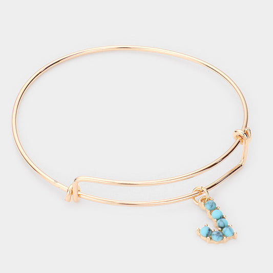 Madeline Love Gold -J- Turquoise Embellished Initial Monogram Charm Bracelet - Bracelets