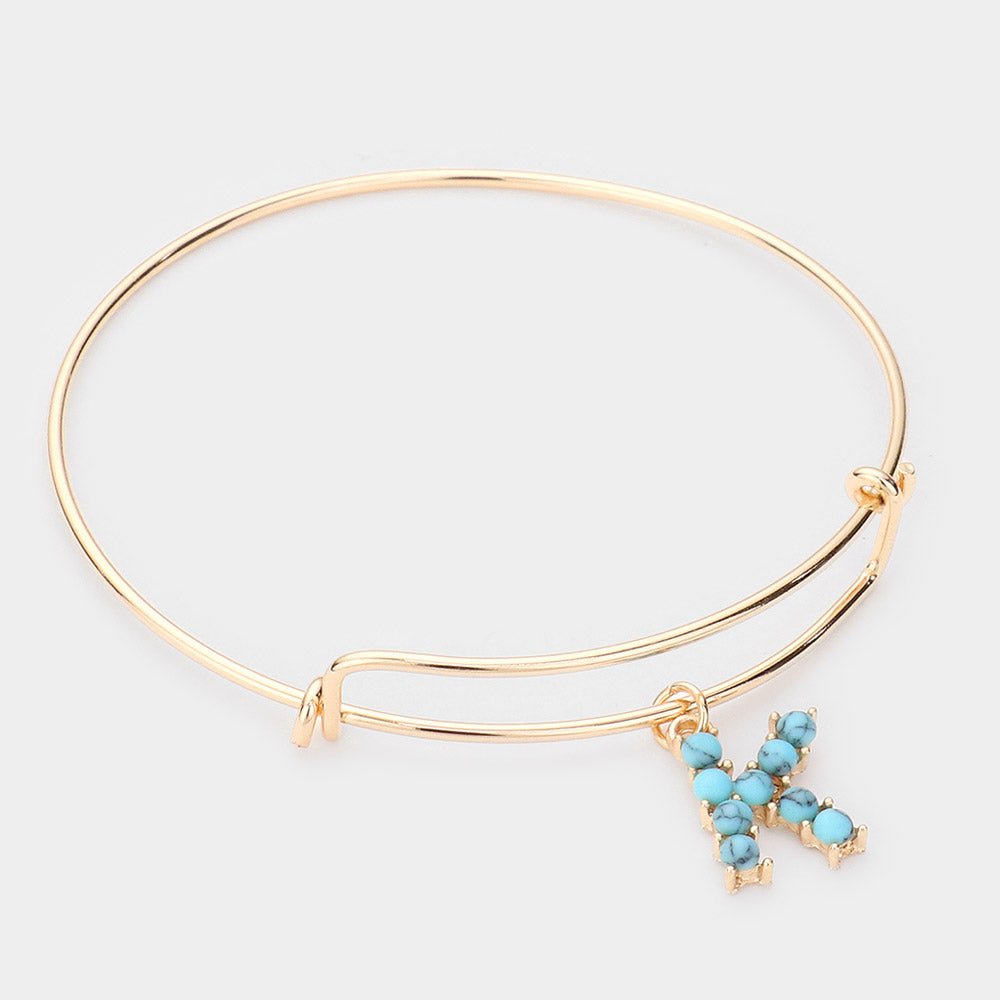 Madeline Love Gold -K- Turquoise Embellished Initial Monogram Charm Bracelet - Bracelets