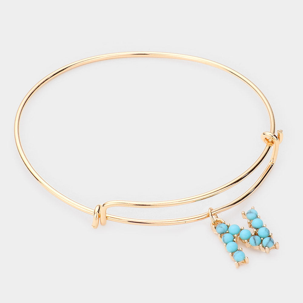 Madeline Love Gold -N- Turquoise Embellished Initial Monogram Charm Bracelet - Bracelets