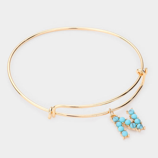 Madeline Love Gold -N- Turquoise Embellished Initial Monogram Charm Bracelet - Bracelets