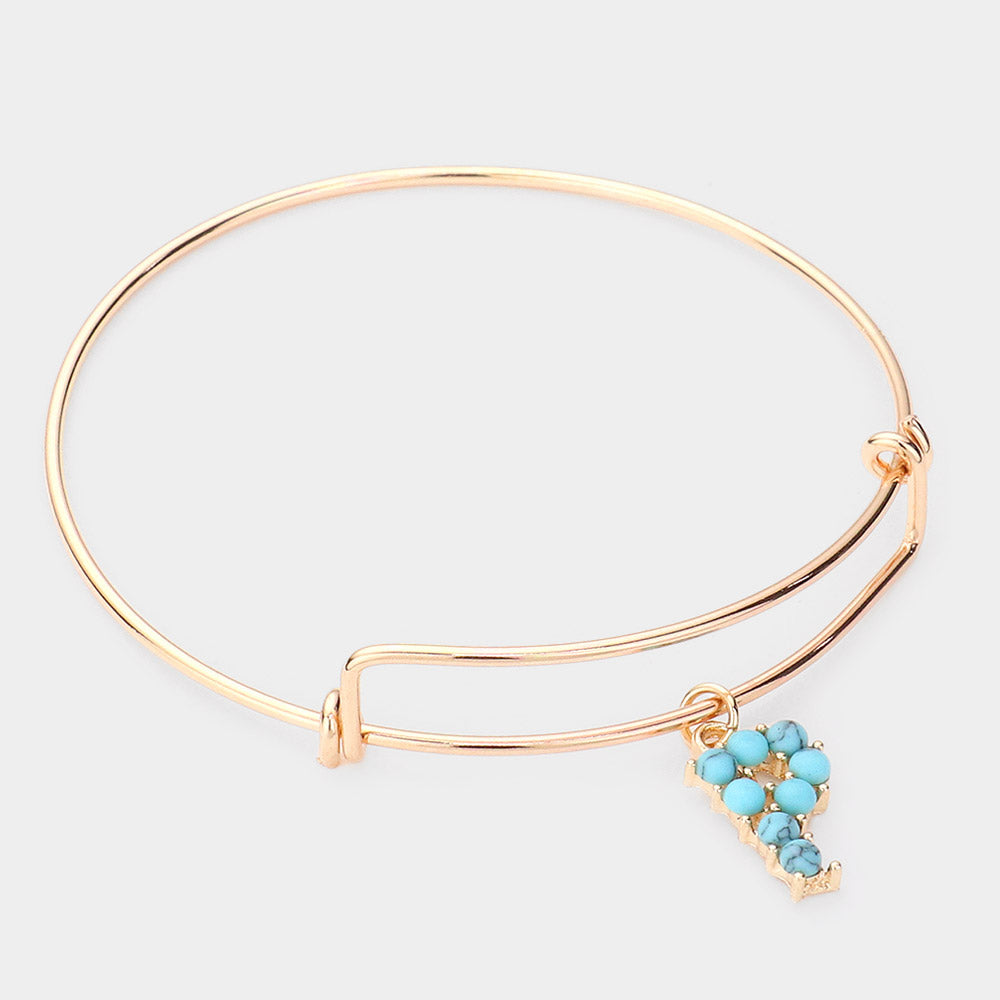 Madeline Love Gold -P- Turquoise Embellished Initial Monogram Charm Bracelet - Bracelets