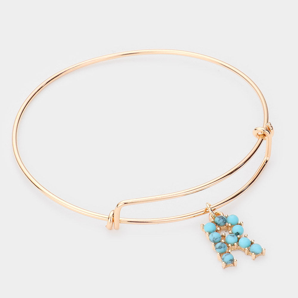 Madeline Love Gold -R- Turquoise Embellished Initial Monogram Charm Bracelet - Bracelets