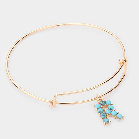 Madeline Love Gold -R- Turquoise Embellished Initial Monogram Charm Bracelet - Bracelets